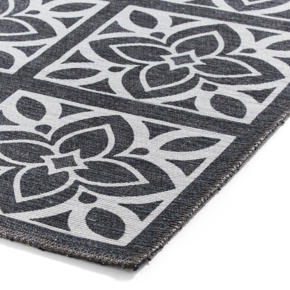 Victoria H1191 Modern Geometric Washable Rugs in Dark Grey